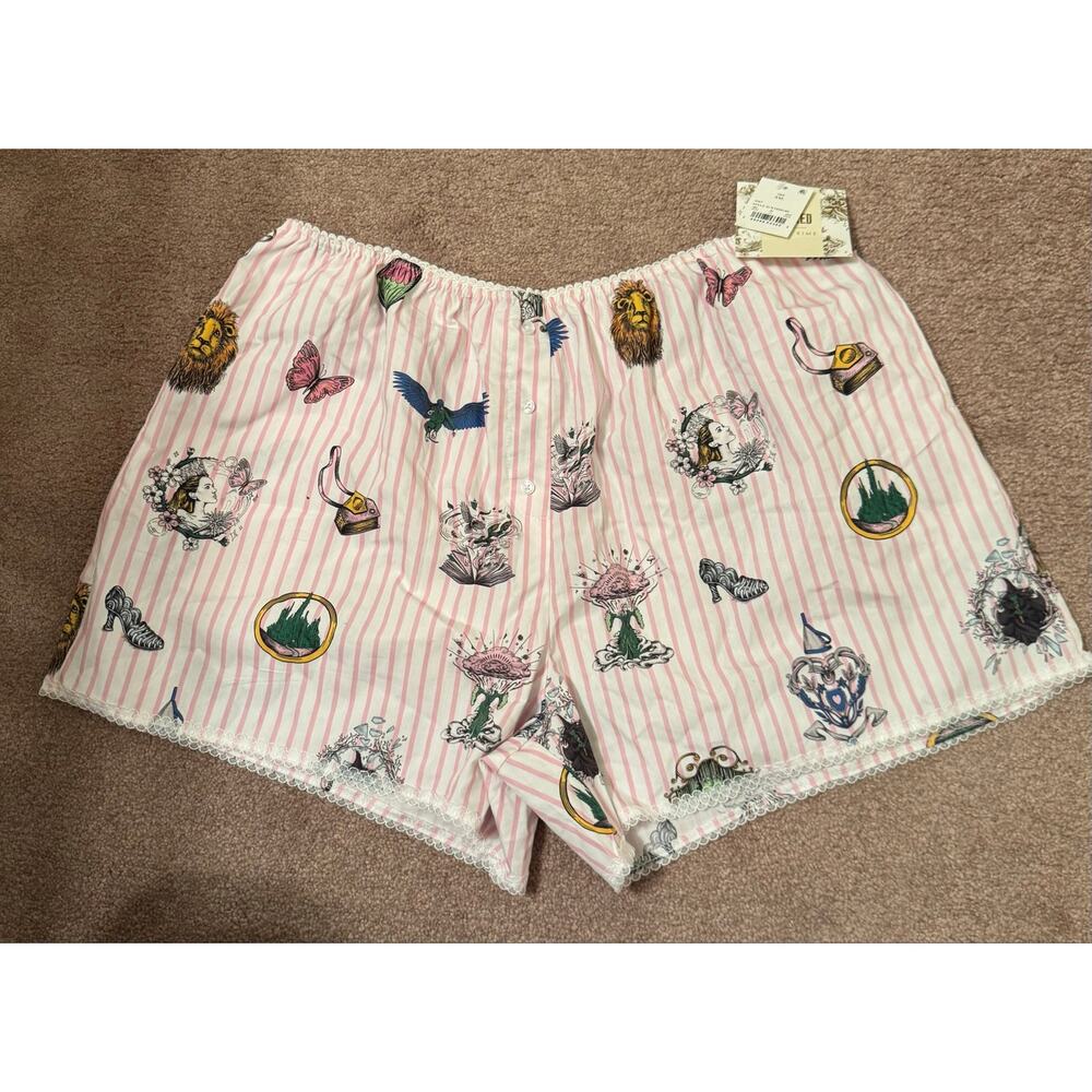 Wicked x Katie Kime Women’s Pajama Graphic Boxer Shorts Pink Pinstripe Sz XXL